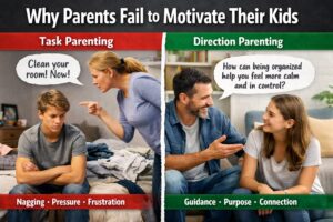 A split photo showing two different types of parenting styles.