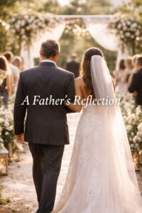 A bride being walked down the aisle by her father.