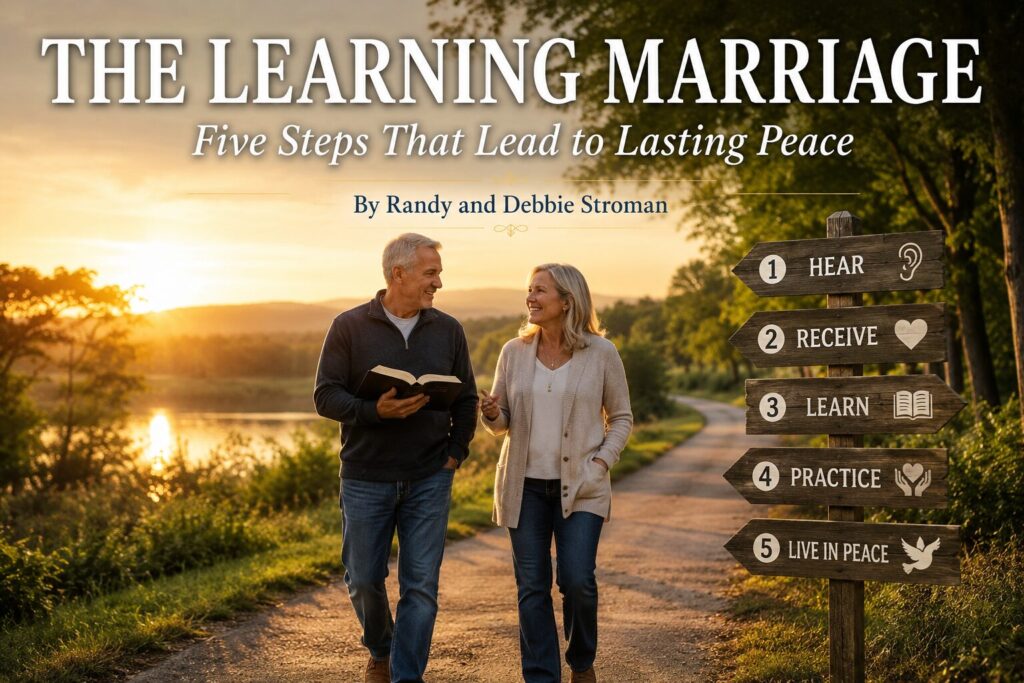 Husband and wife walking down a path