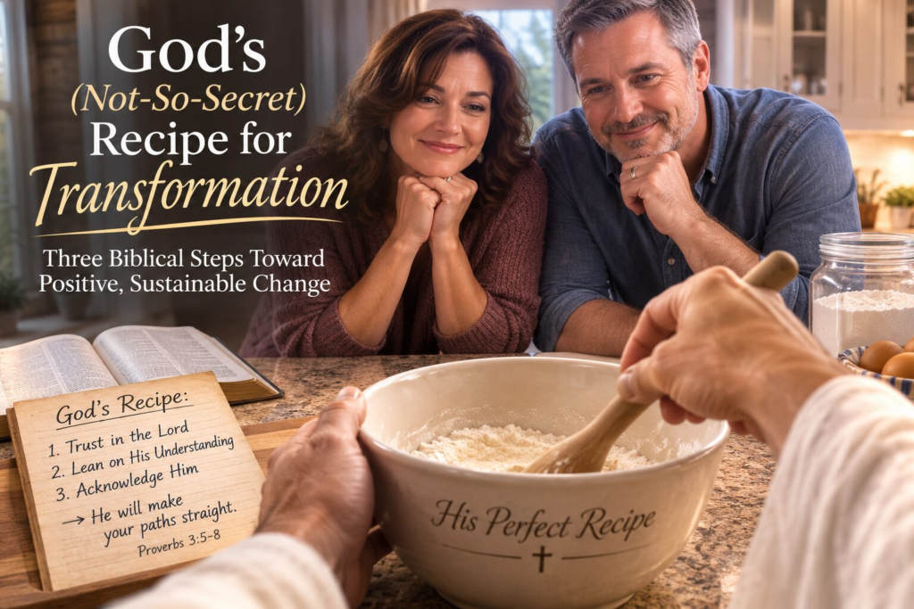 Married couple in the kitchen with a mixing bowl in front of them. 