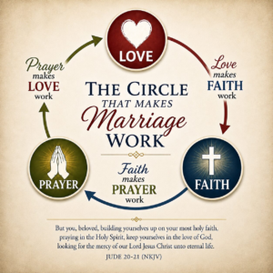 Diagram of an image that says "The Circle That Makes Marriage Work" with arrows pointing to other phrases.